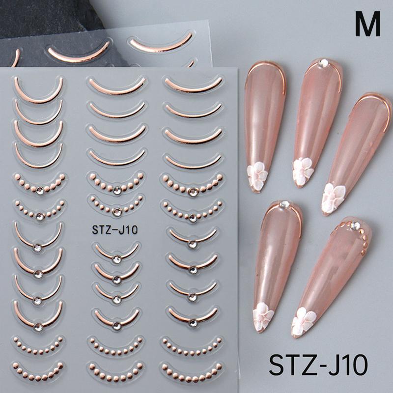 French Tips Nail Sticker 5D Embossed  French Nail Decals Gold Silver Black Line Design Adhesive Slider Nails Art