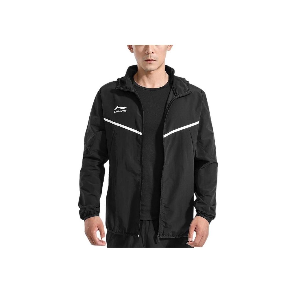 Li-Ning Solid Color Logo Print Zip-Up Hooded Jacket Men Jackets Black AFDR301-3
