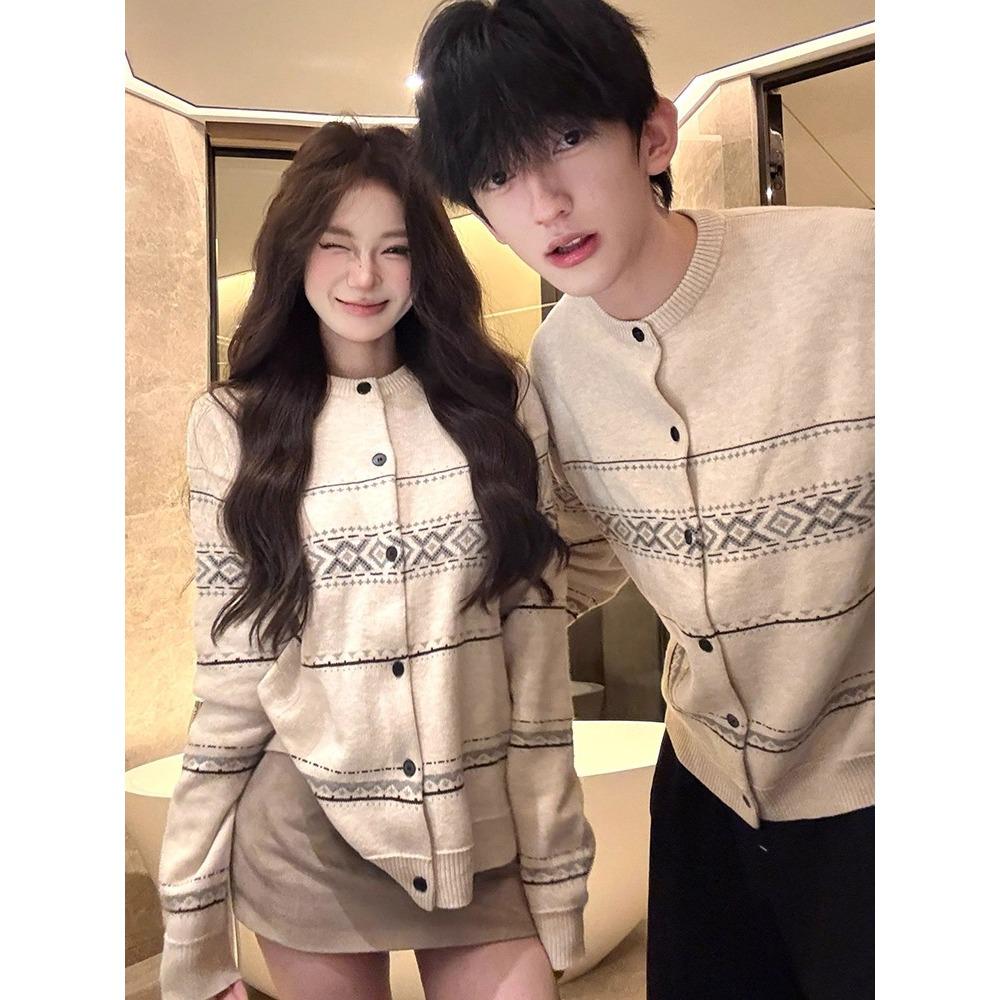 Унисекс Кардиган в стиле Fair Isle - Осеннее Ретро Пальто-Свитер L