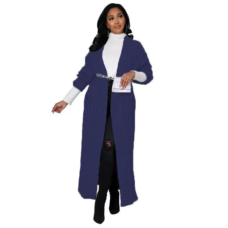 2025 New Women's Fashion Long Sleeve Pocket Cardigan – Autumn/Winter Pure Color Sweater
