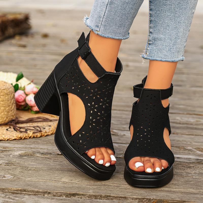 Sandals thick heels summer new diamond-encrusted high heels medium heel fish mouth sandals