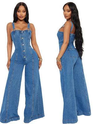 European & American Women's Fashion Casual Sexy Wide-Leg Denim Overalls