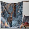1pc Sdoo Flannel Blanket - Winter Deer In Snow Forest with Glowing Antlers & Twinkling Lights, Soft Warm Cozy All-Season Throw F