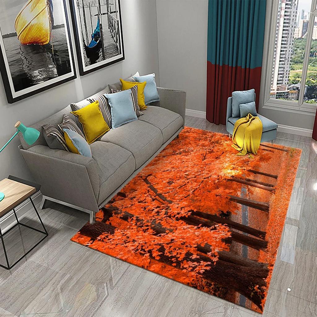 3D Autumn Yellow Maple Leaves Carpet Modern Kitchen Bathroom Anti-Slip Entrance Doormat Bedroom Living Room Balcony Floor Carpet