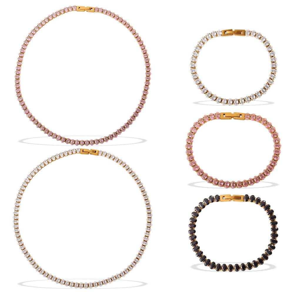 Zircon Inlaid Necklace Bracelet Light Luxury Fashion Multi-Color Full Diamond Jewelry Set