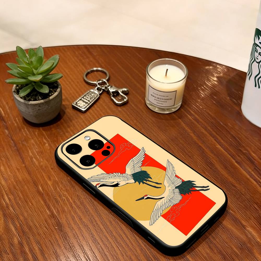 

Crane Phone Case For iPhone 17,16,15,14,13,12,11 Plus,Pro Max,XS,Soft Silicone Black Cover iPhone15ProMax