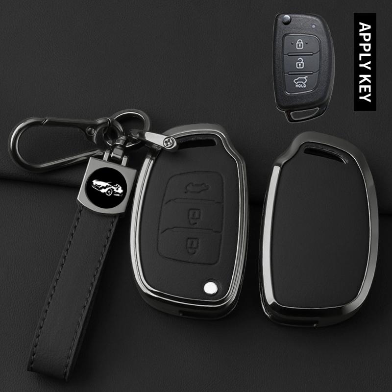 Alloy Leather Car Key Case For Hyundai Creta I40 I20 Ix25 Ix35 Ix45 I10 I30 Hb20 Elantra Solaris Sonata Santa Fe Tucson Accent