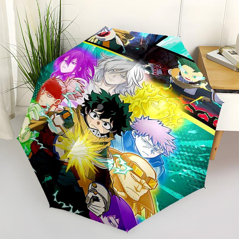 

1pc My Hero Academia Automatic Opening/Closing Outdoor Umbrella with Boku No Hero Characters - Portable 3-Fold Design, 8-Rib Iron Frame Outdoor f