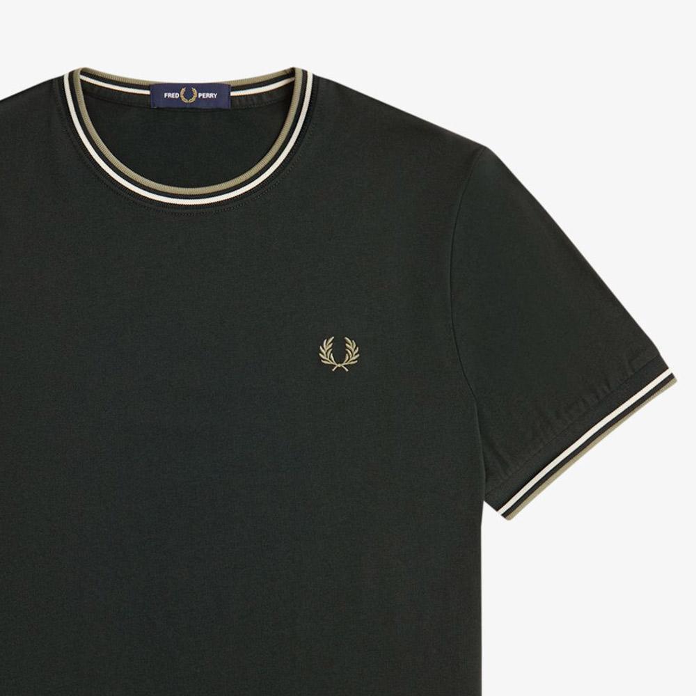 FRED PERRY [Baseline] Twin Tip T-Shirt - Night Green/Light Ecru/Olive Mint Afpm2511588-Y65