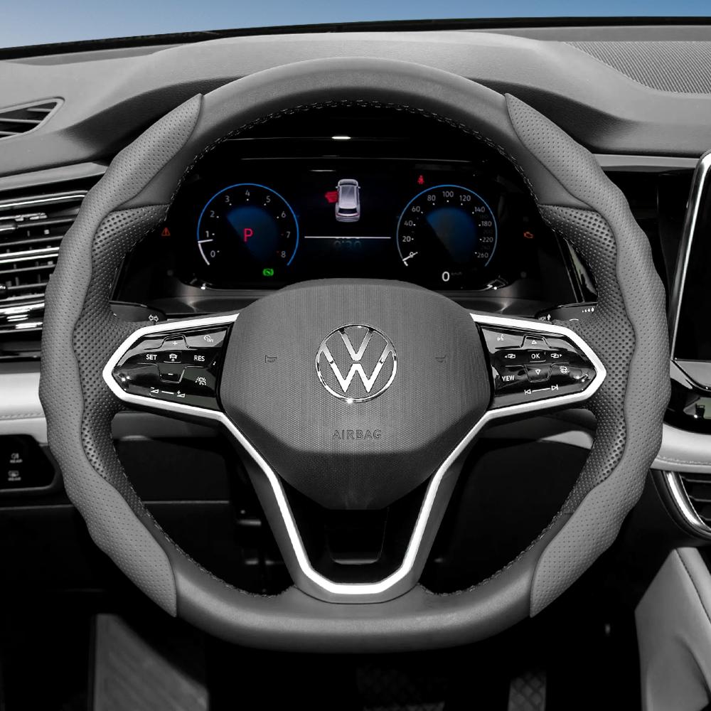 Suitable for Volkswagen Steering Wheel Cover, Wavy Sports Breathable Leather Segmented Anti-Slip Sweat-Absorbing Protective Cover Golf Passat Polo