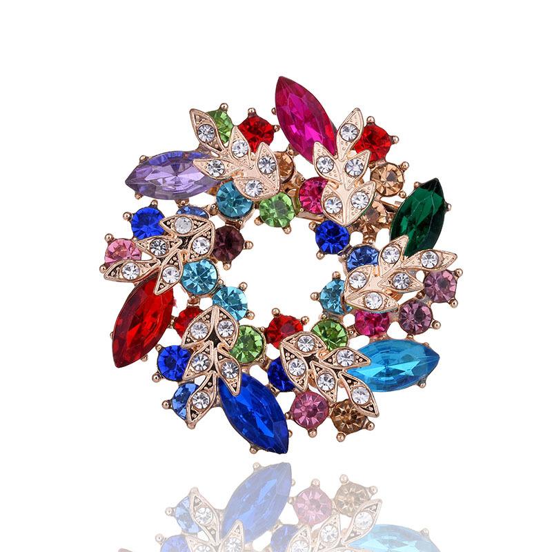 SKEDS High-end Women Girls Exquisite Crystal Flower Badges Pin Fashion Creative Luxury Rhinestone Shining Brooch Corsages