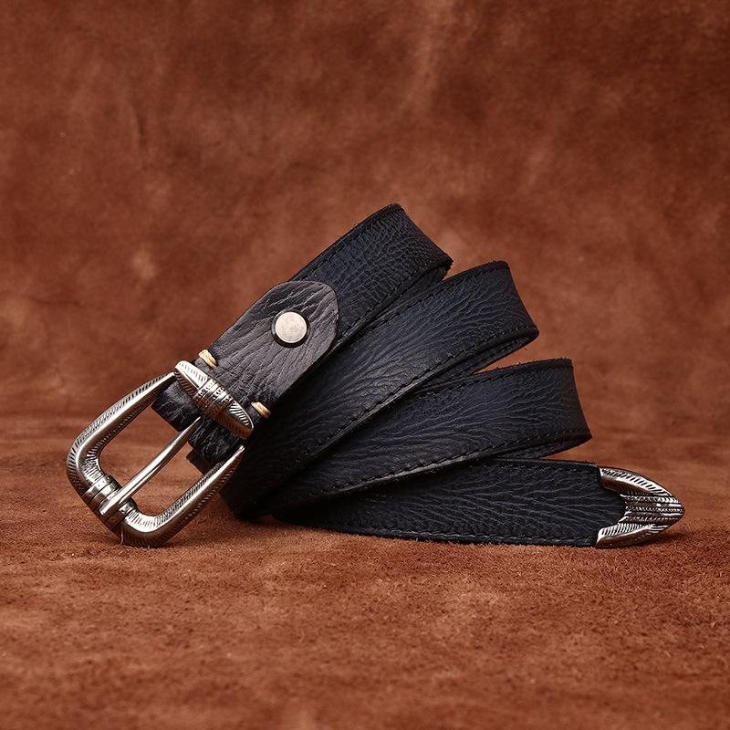 Belte kvinners personlighet Trendy All-Match Retro Preg Ekte Cattlehide Lær Overflate Uformell jeans Pin Spenne Belte Dame