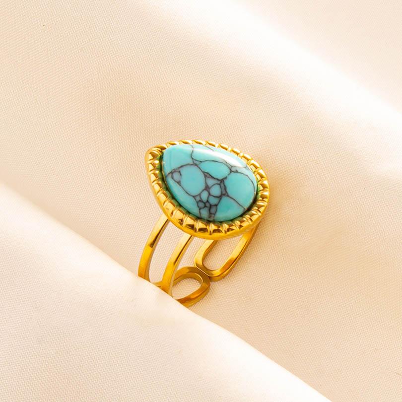 Turquoise Finger Jewelry Long Oval Sun Heart Water Drop Stainless Steel Rings For Women Men Accessories Gold Plated Open Anillos