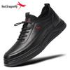 Red Dragonfly Men's 2025 Autumn Waterproof Leather Sneakers - Soft Sole Black Casual Shoes