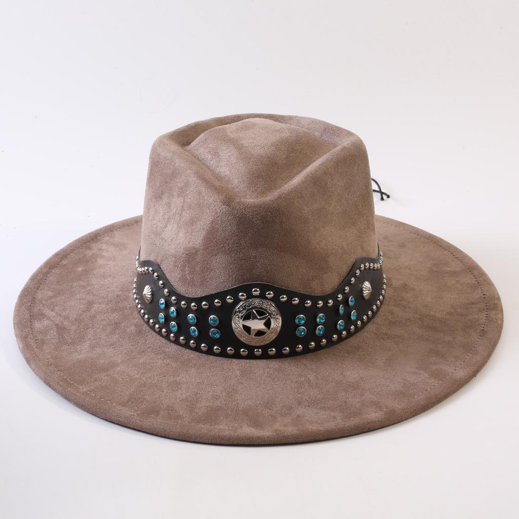Popular European and American Style Suede Big-brimmed Top Hat, Men's and Women's Classic Fashion Western Cowboy Hat