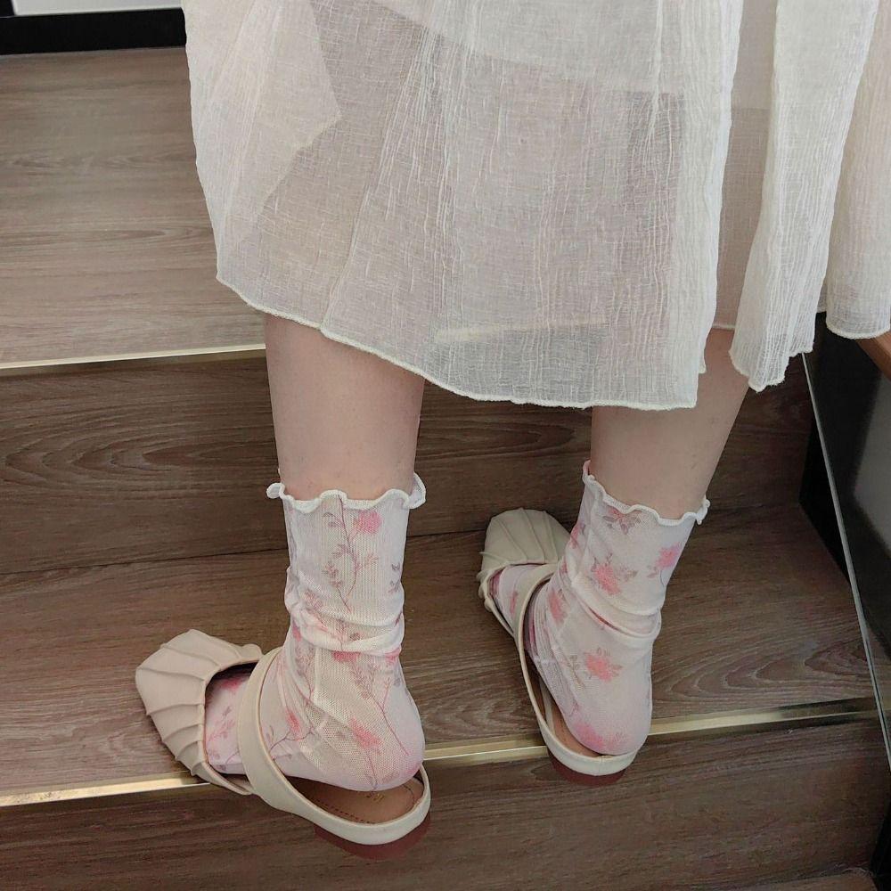

Sweet Transparent Floral Sock Ruffle Girl Hosiery Fashion Mesh Flower Socks School розовый