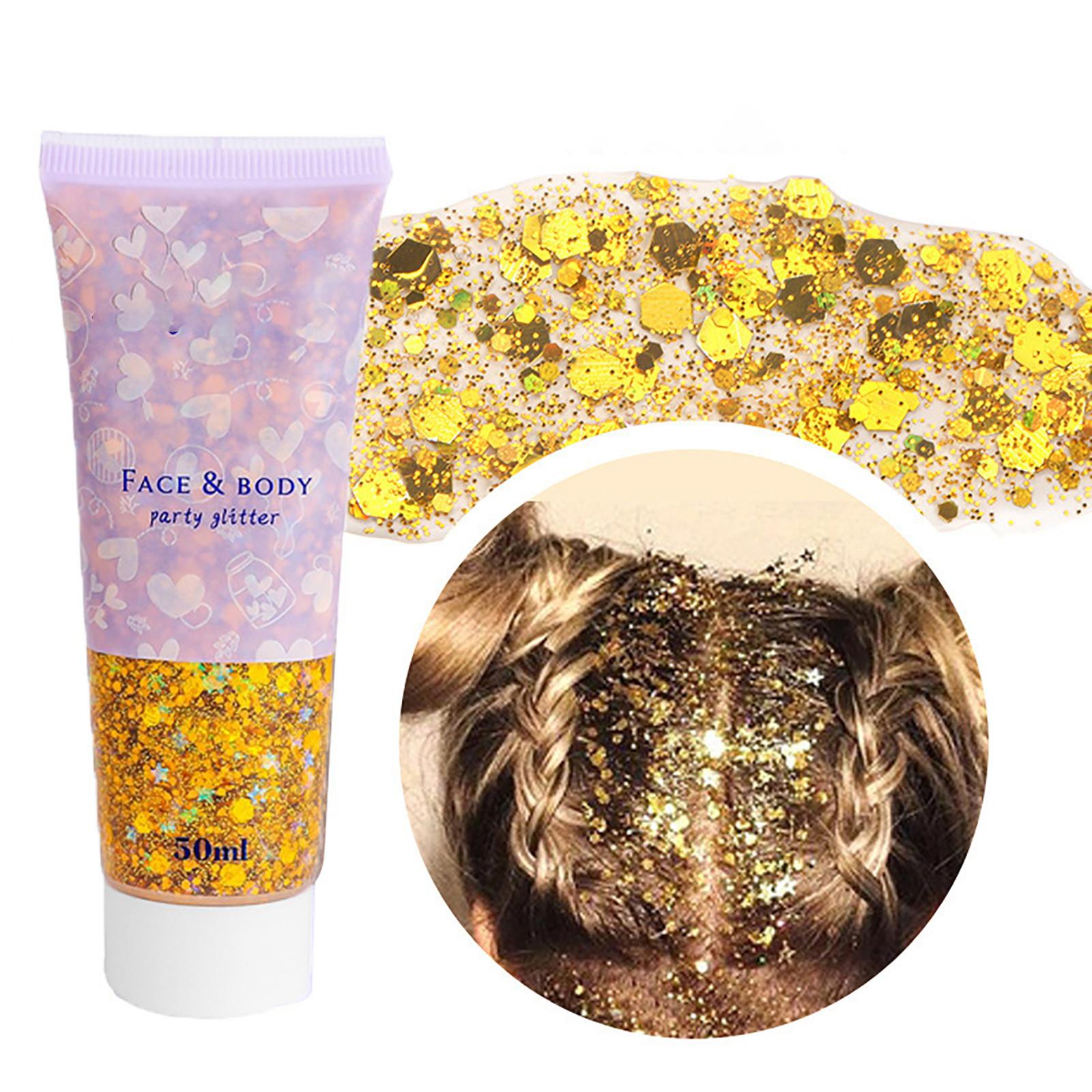 

Набор для макияжа Festival Glitter - краска для лица, крупные блестки, блестки для глаз, губ, волос и ногтей - аксессуары для рейва, марди гра и вечеринок 50 мл One Size золотой