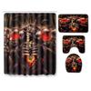 Skull Shower Curtain Floor Mat Combination Four-Piece Set Bathroom Toilet Carpet Shower Room Mat Foot Mat