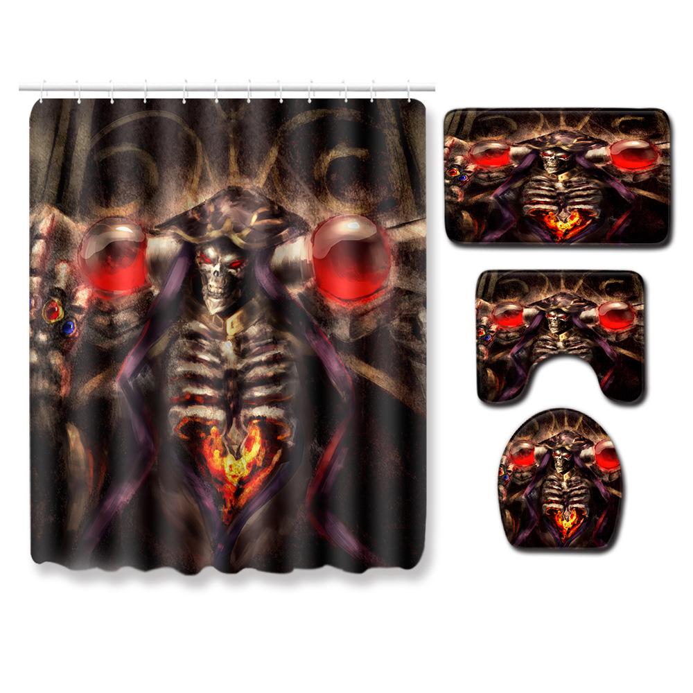 Skull Shower Curtain Floor Mat Combination Four-Piece Set Bathroom Toilet Carpet Shower Room Mat Foot Mat