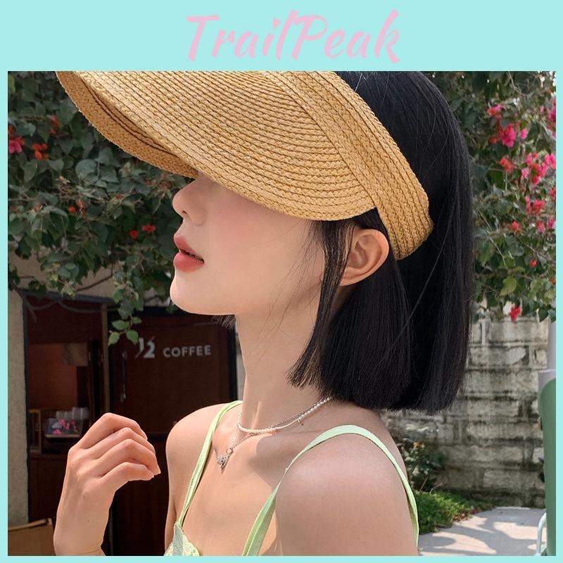Women Summer Straw Woven Sun Hat With Big Brim And Uv Shield For Beach Outdoor