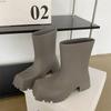 Luxury Women Boots Designer Boots Waterproof Non-slip Short Boot Square Toe Soft Leather Comfy Women Platform Rain Boots