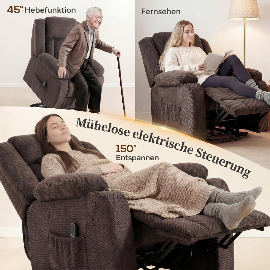 Lift Chair With Soft Cover Recliner Chair With Remote Control And Side Pockets Brown