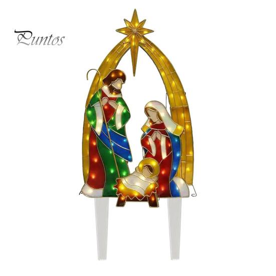 

Вертеп Сцена Садовий Стовп Освітлений Наземний Стовп Святого Сімейства На відкритому повітрі Просте встановлення Освітлення Різдвяний Стовп для газону у дворі A