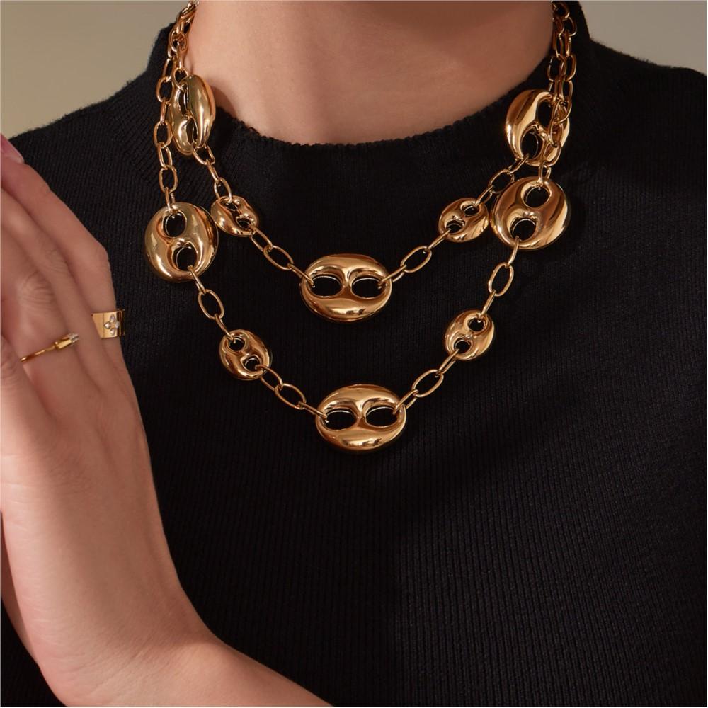 Hollowed Coffee Beans Link Chain Necklace In Stainless Steel With 18K Gold Plated Collar Chains Choker Necklaces for Women