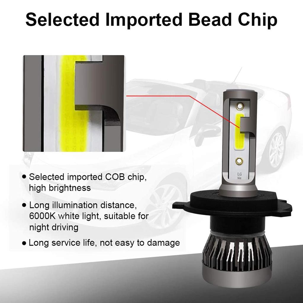 VIPIH 2pcs H4 LED Headlight LED Fog Light 36W 8000LM High Brightness COB Beam 6000K Bulbs, H4/HB2/9003 Bulbs, Chip, Hi/Lo