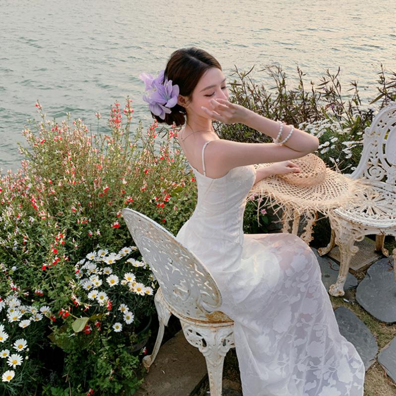 Mint Green Sleeveless Suspender Dress Women's Summer Seaside Vacation Wear Waist Beautiful Long Dress