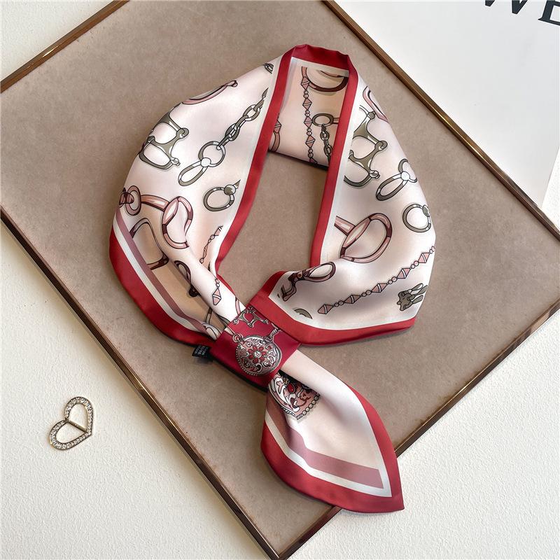 New Elegant Women's Slender Scarf Soft Satin Lightweight Chic Print Design for Spring Summer Versatile Neck Collar Accessory