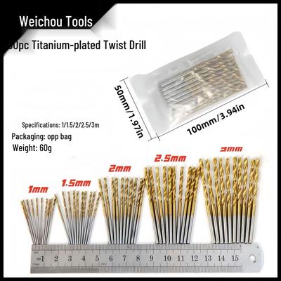 50-Piece Titanium-Plated Twist Drill Bit Set (1-3mm) for Electric Drills - Perfect for DIY Woodworking.