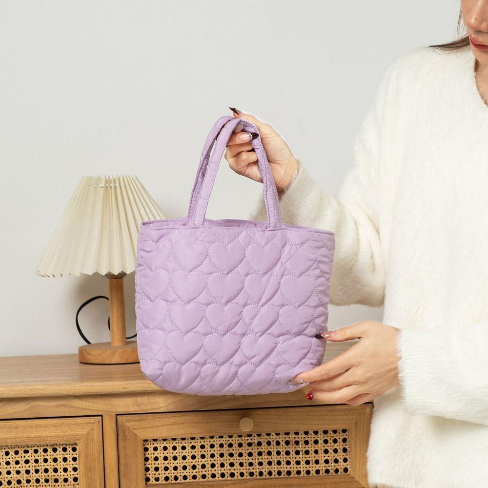 Korean Quilted Love Handbag Sweet Lovely Lunch Bag Japanese Puffer Tote Bag  Travel