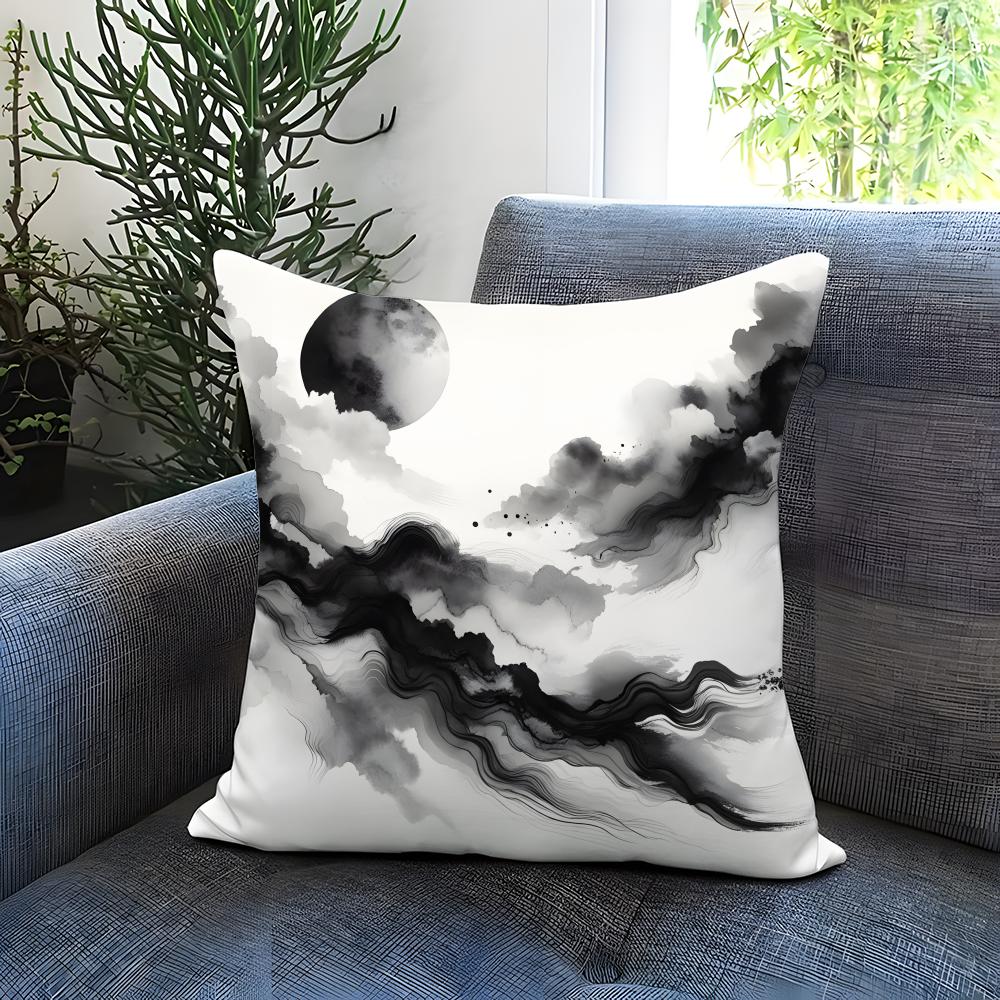 Ink Wash Texture Cushion Cover Comfortable Reversible Pillow Cover Ideal for Car Sofa Bedroom Beyond