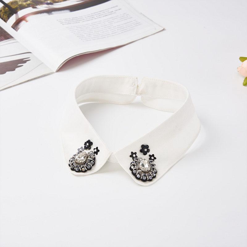 Retro Rhinestone False Collar Neckline Women Lapel Fake Collar Woman Embroidery Removable Detachable Tie Clothing Accessories