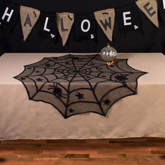 Halloween Tischdecke, Schwarze Spitze Spinnennetz Tischabdeckung, Gruselige Gotische Lampenschirm für Halloween Maskerade, Party, Esstisch Dekoration
