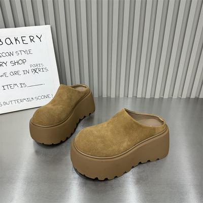 European and American Big Head Thick-soled Half Slippers Women's 2024 New Bag Head Drag Heightening Lazy Matte Muffin Shoes