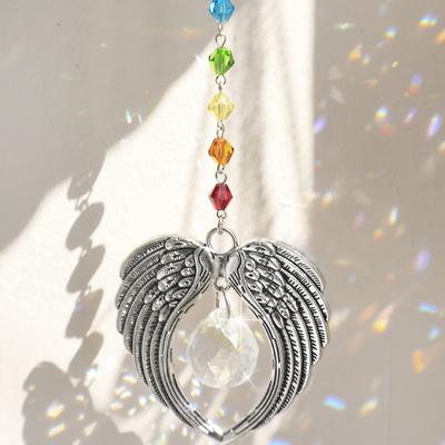 Atrapasol de Cristal Alas de Ángel Prisma Colgante Atrapasoles Decoración de Ventana Jardín Decoración de Coche Creador de Arcoíris Atrapasol Para Coche Regalo