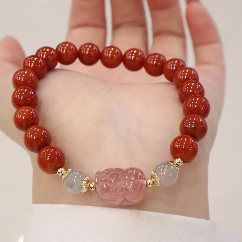8mm Natural Nanhong Bracelet Strawberry Crystal Bangles Women Fashion Jewelry Accessories Gift
