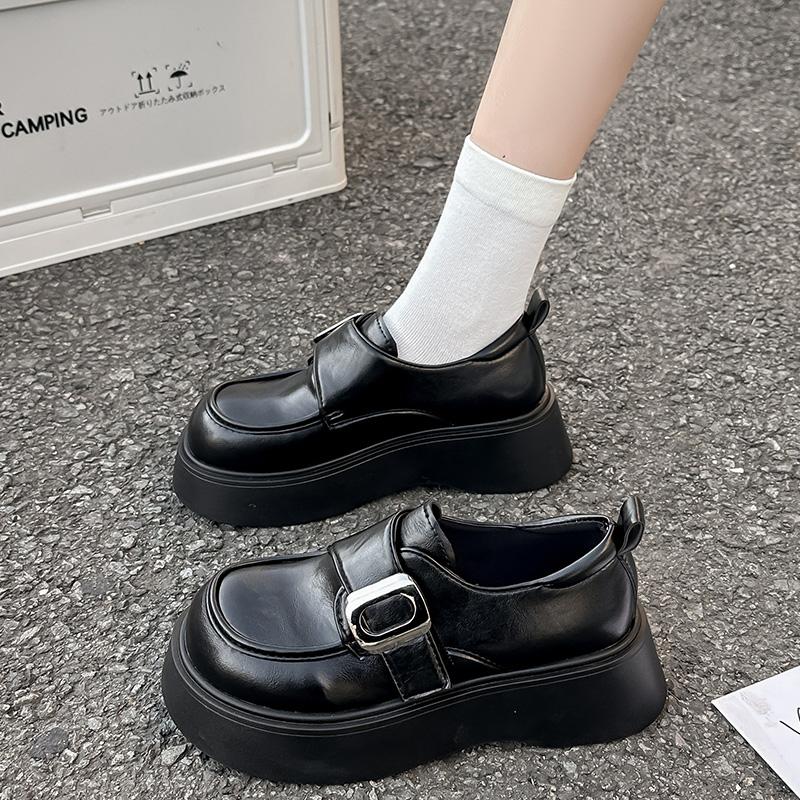 

Модные Весна/Осень Новый Стиль Круглый Носок Толстая Подошва Увеличенные Удобные Высокие Каблуки Модные Элегантные Студенческие Повседневные Туфли для Женщин 35 чёрный