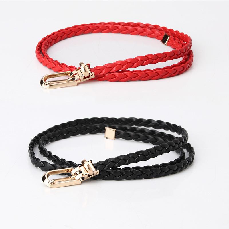 Fashion Ladies Handmade Woven Pu Leather Belt With Pin Buckle For Casual Dress And Office Style