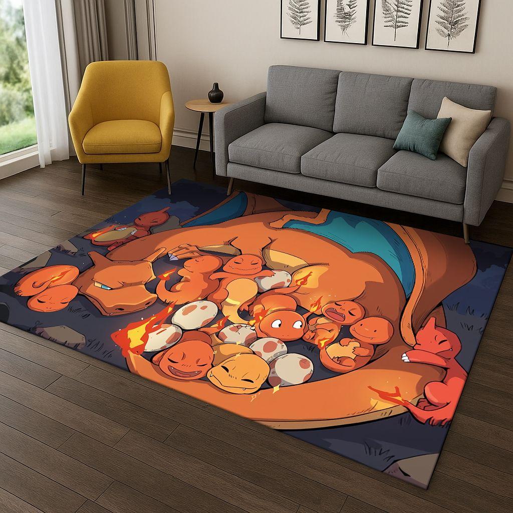 Tappeto Tappetino per Bambini Pokemon Charizard Pikachu Cartone Animato per Stanza dei Giochi Soggiorno Camera da Letto Zerbino Decorazione, Tappetino da Gioco Antiscivolo per Bambini Regalo