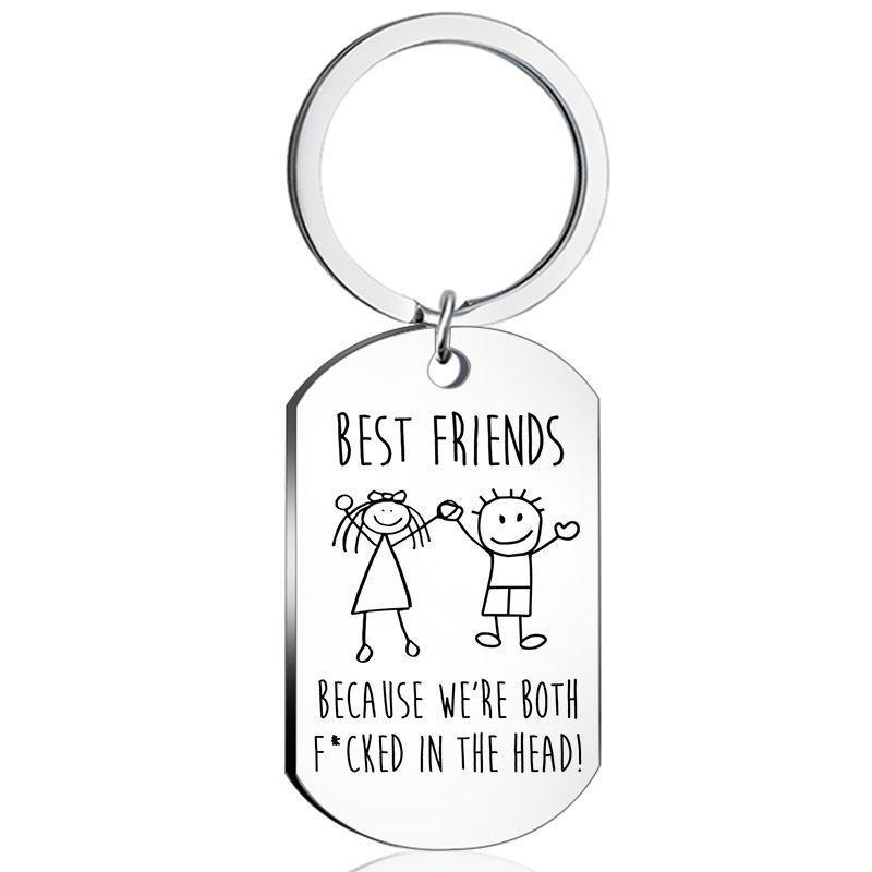 Creative Stainless Steel Friendship Keychain – BEST FRIENDS Engraved Cartoon Pendant Gift