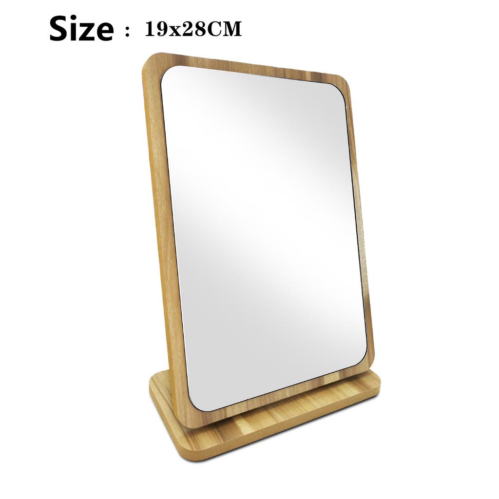 Wooden Desk Mirror Swivel Single-Sided Makeup Table Mirror, Portable Removable Countertop Private Room High-Definition Make Up