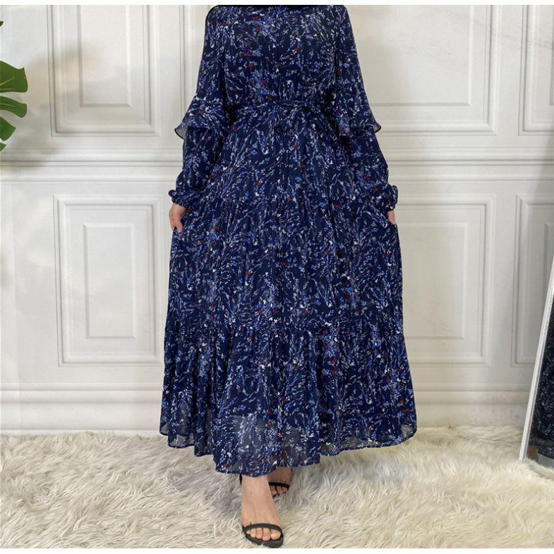 

Новое платье с длинным рукавом на подкладке из шифона с принтом и шнуровкой, приталенного кроя Blue Flower S