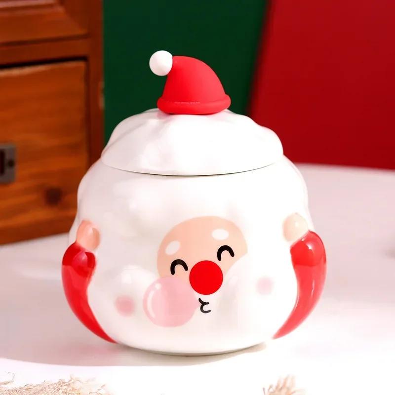 

Christmas Ceramic Mug, Creative Breakfast Milk Coffee Mugs, Cartoon Snowman Cups with Lid Spoon, Large Capacity Water Cup Gift 401-500ml