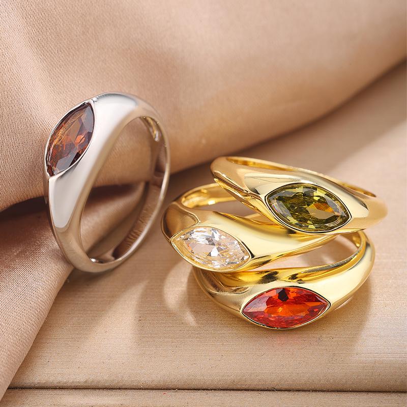 Glossy Inlaid Horse Eye Shape Colored Zircon Ladies Ring-Valentine's Day Gift-non-fading-not Sensitive