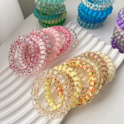 6 pezzi Set di elastici per capelli a spirale con cordoncino telefonico, motivo a stelle e glitter, accessori per capelli da donna e da ragazza