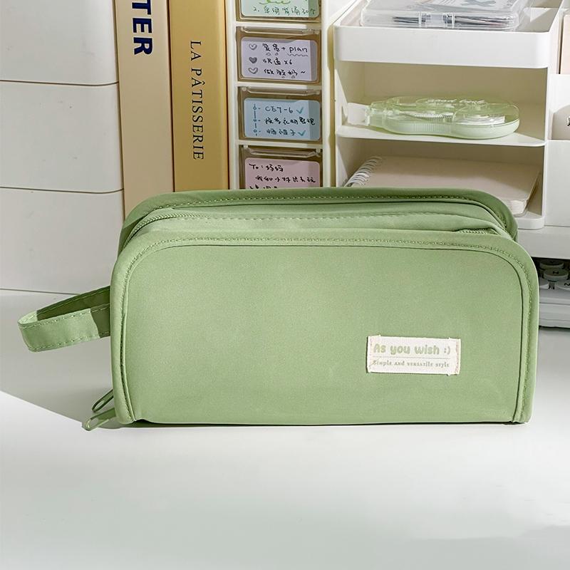 

Double-sided Pencil Bag Pen Case 5 Compartments Multi Pocket Handbag Storage Pouch for Stationery School A7686 зелений