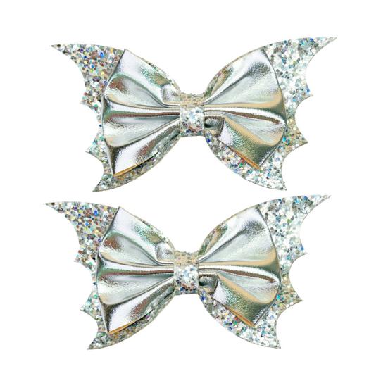 2/6Pcs Halloween Hair Clips Bat Wing Design Shiny Hairpin Women